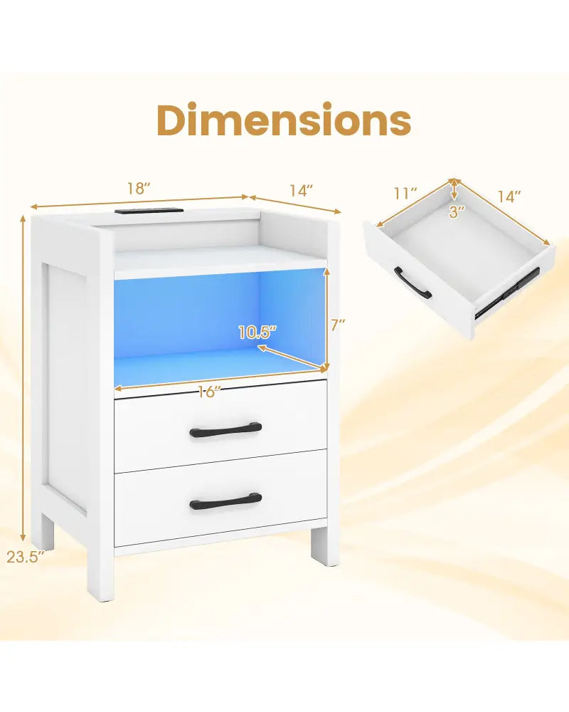 23.5 Inches Nightstand with Charging Station and Open Storage Shelf-White - White - End & Side Tables