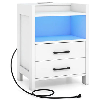 23.5 Inches Nightstand with Charging Station and Open Storage Shelf-White Costway