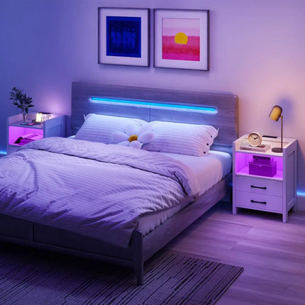 23.5 Inches Nightstand with Charging Station and Open Storage Shelf-White Costway