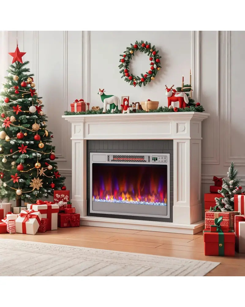 23 Inch 1500W Recessed Electric Fireplace Insert with Remote Control-Silver - Silver - Fireplaces
