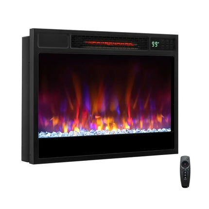 23 Inch 1500W Recessed Electric Fireplace Insert with Remote Control-Black - Black - Fireplaces