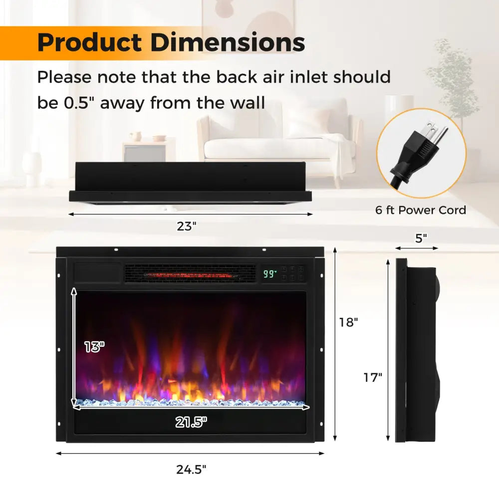 23 Inch 1500W Recessed Electric Fireplace Insert with Remote Control-Black - Black - Fireplaces