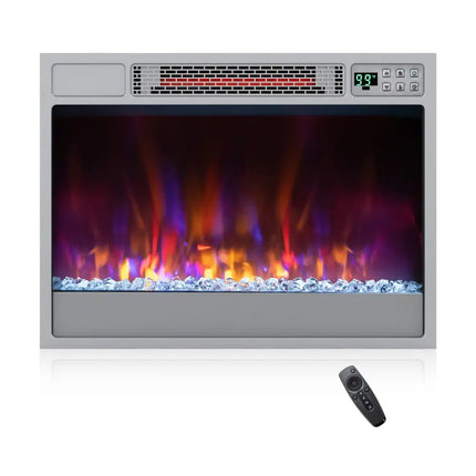 23 Inch 1500W Recessed Electric Fireplace Insert with Remote Control-Silver - Silver - Fireplaces