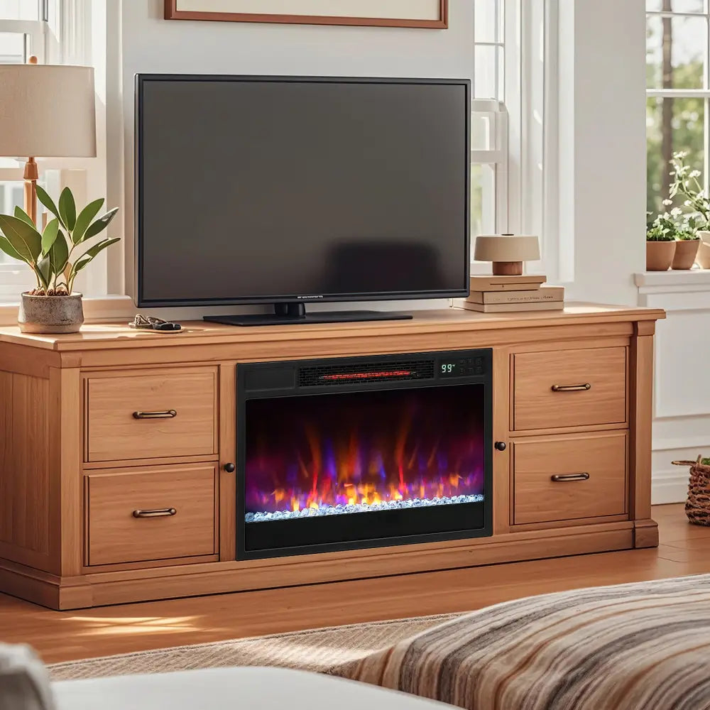 23 Inch 1500W Recessed Electric Fireplace Insert with Remote Control-Black - Black - Fireplaces