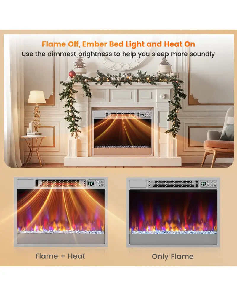 23 Inch 1500W Recessed Electric Fireplace Insert with Remote Control-Silver - Silver - Fireplaces