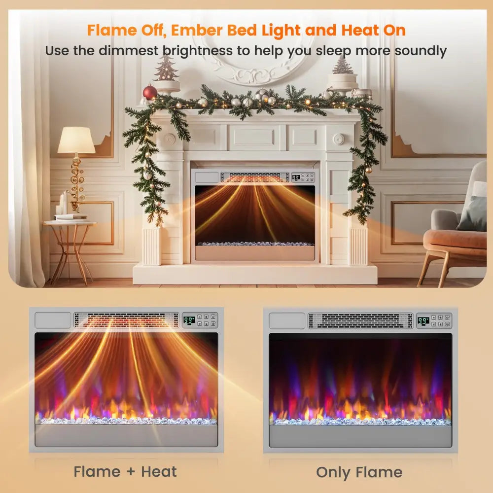 23 Inch 1500W Recessed Electric Fireplace Insert with Remote Control-Silver - Silver - Fireplaces