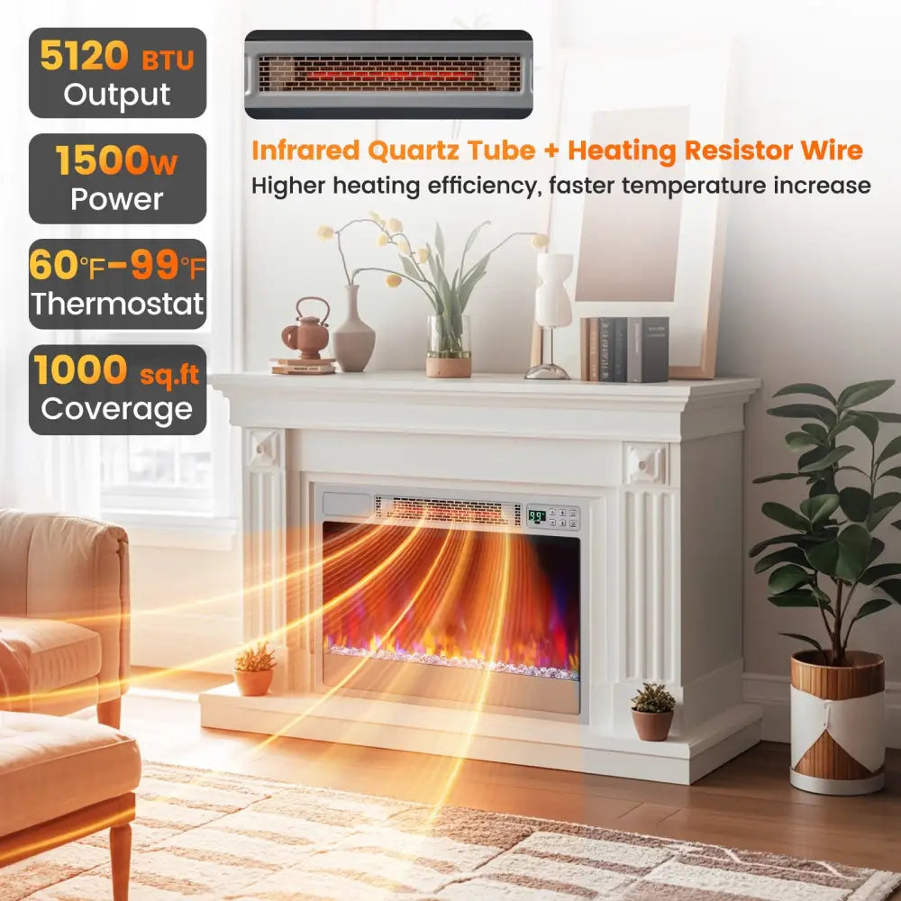 23 Inch 1500W Recessed Electric Fireplace Insert with Remote Control-Silver - Silver - Fireplaces