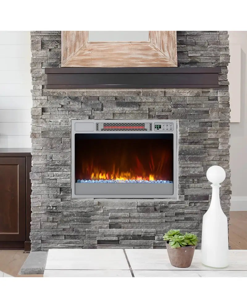 23 Inch 1500W Recessed Electric Fireplace Insert with Remote Control-Silver - Silver - Fireplaces