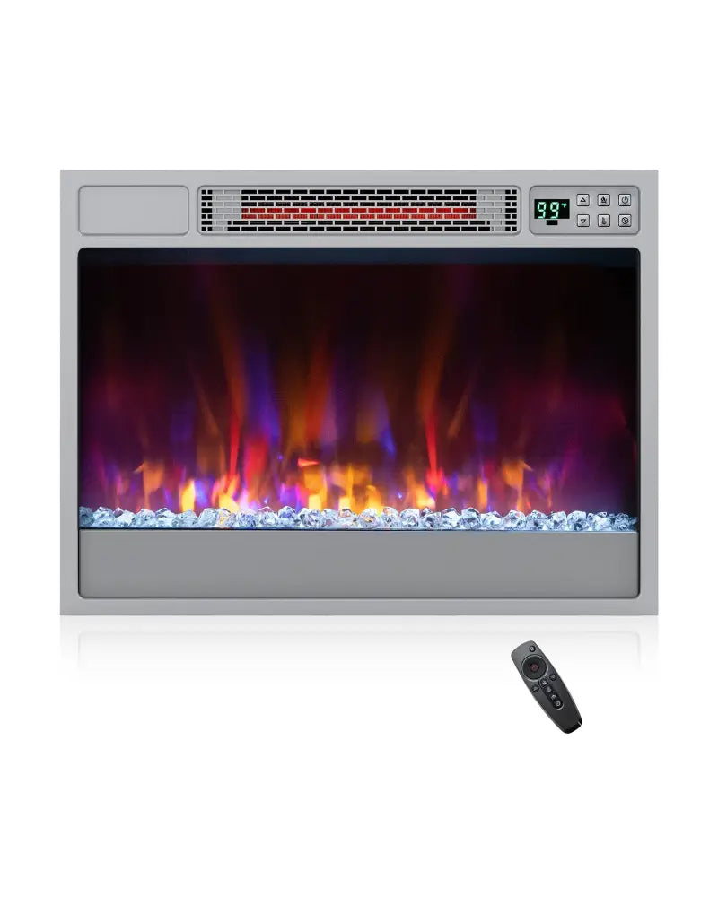 23 Inch 1500W Recessed Electric Fireplace Insert with Remote Control-Silver - Silver - Fireplaces