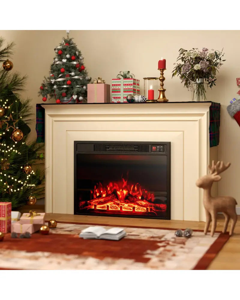 23 Inch Electric Fireplace Insert Fireplace Heater with Adjustable Flame Color - Black - Fireplaces