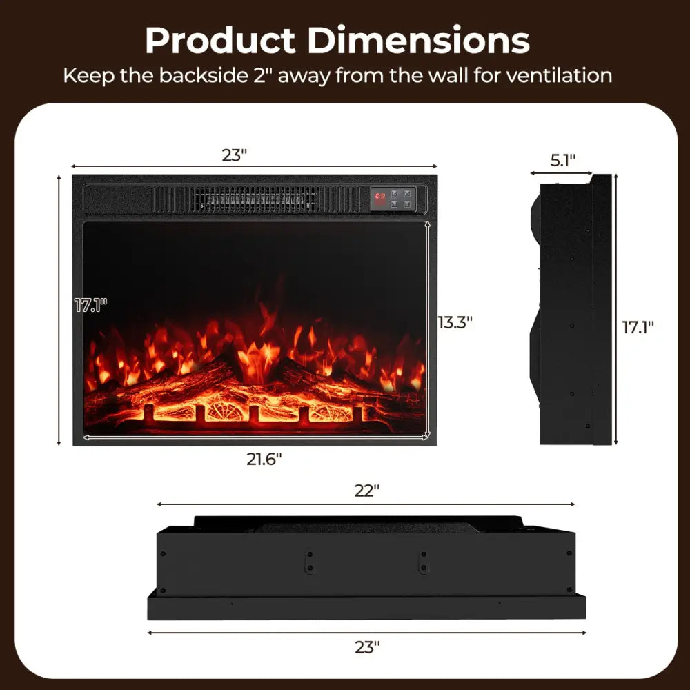 23 Inch Electric Fireplace Insert Fireplace Heater with Adjustable Flame Color - Black - Fireplaces