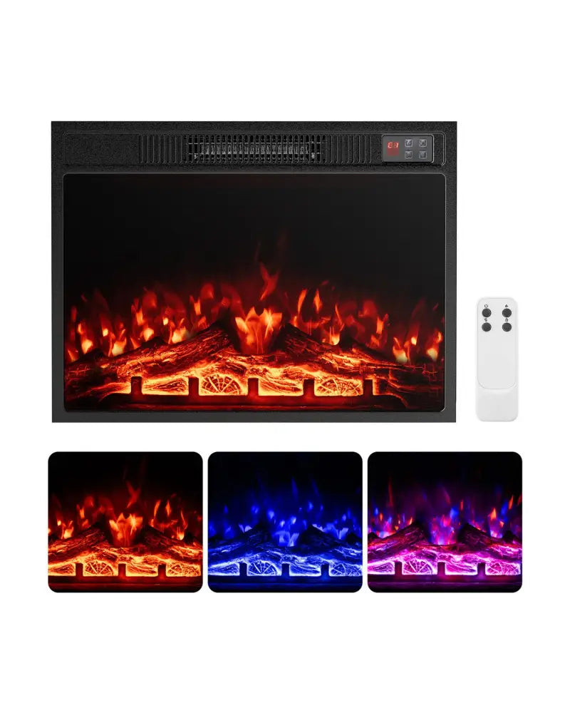 23 Inch Electric Fireplace Insert Fireplace Heater with Adjustable Flame Color - Black - Fireplaces