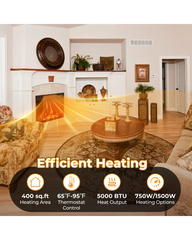23 Inch Electric Fireplace Insert Fireplace Heater with Adjustable Flame Color - Black - Fireplaces