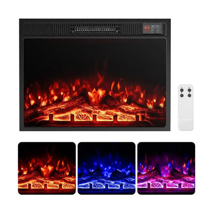 23 Inch Electric Fireplace Insert Fireplace Heater with Adjustable Flame Color Costway