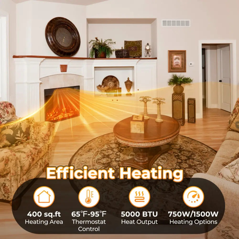 23 Inch Electric Fireplace Insert Fireplace Heater with Adjustable Flame Color - Black - Fireplaces