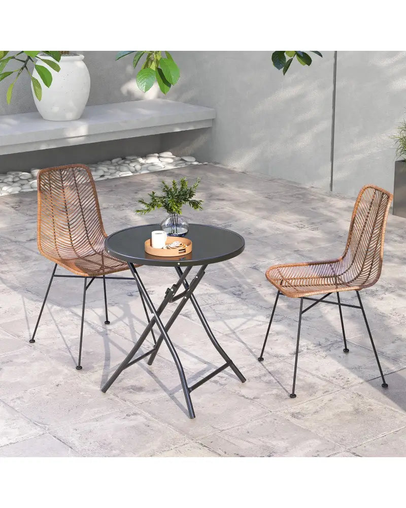 23 Inch Round Bistro Table with Tempered Glass Tabletop - Black - Patio Dining Tables