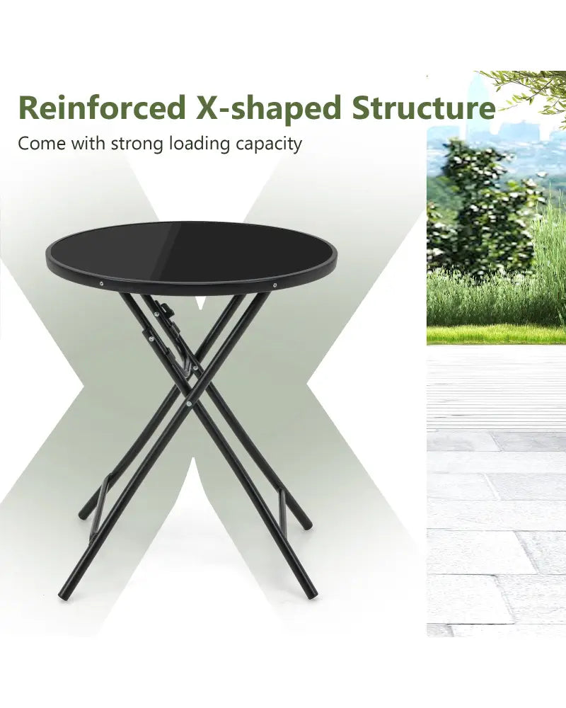 23 Inch Round Bistro Table with Tempered Glass Tabletop - Black - Patio Dining Tables