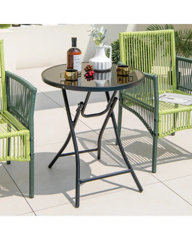 23 Inch Round Bistro Table with Tempered Glass Tabletop - Black - Patio Dining Tables