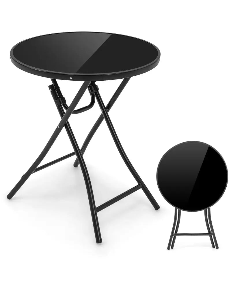 23 Inch Round Bistro Table with Tempered Glass Tabletop - Black - Patio Dining Tables