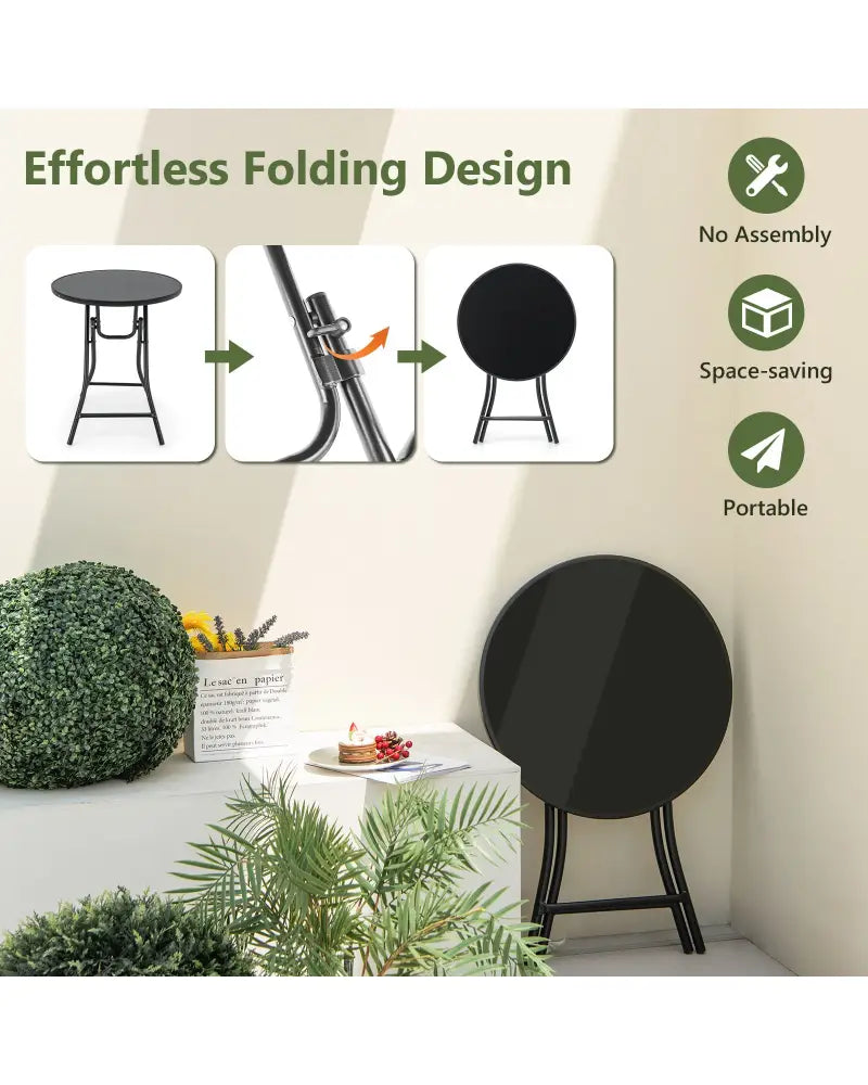 23 Inch Round Bistro Table with Tempered Glass Tabletop - Black - Patio Dining Tables