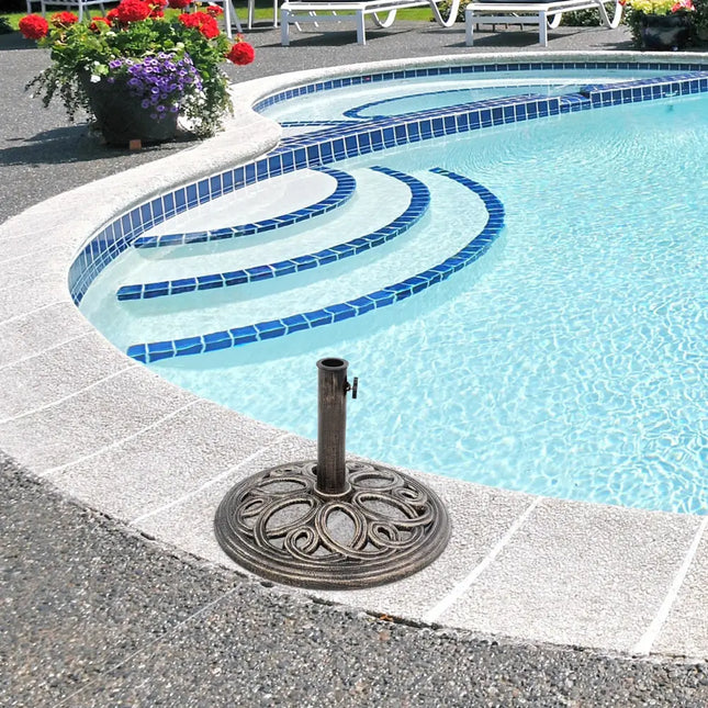 23-lbs 17 3/4 Inch Round Umbrella Base Stand - Bronze - Outdoor Umbrella Bases