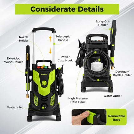 2300 PSI 1.8 GPM Electric High Pressure Power Washer-Green - Green - Pressure Washers