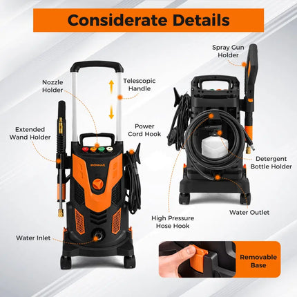2300 PSI 1.8 GPM Electric High Pressure Power Washer-Orange - Orange - Pressure Washers