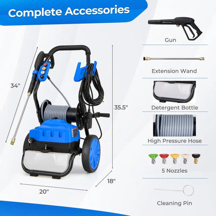 2300 PSI 1.8 GPM Electric Pressure Washer with Wheels and 5 Quick Connect Nozzles-Blue - Blue - Pressure Washers