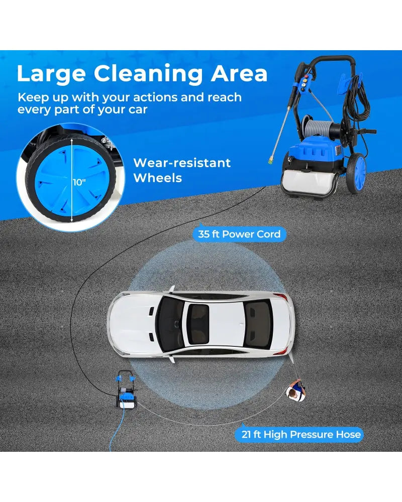 2300 PSI 1.8 GPM Electric Pressure Washer with Wheels and 5 Quick Connect Nozzles-Blue - Blue - Pressure Washers