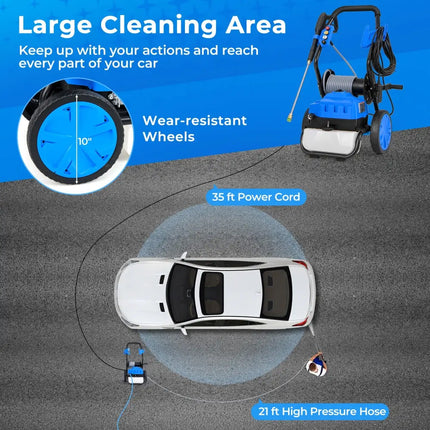 2300 PSI 1.8 GPM Electric Pressure Washer with Wheels and 5 Quick Connect Nozzles-Blue - Blue - Pressure Washers