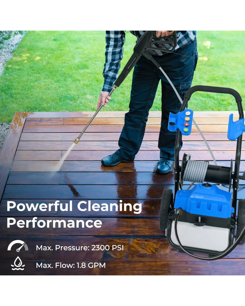 2300 PSI 1.8 GPM Electric Pressure Washer with Wheels and 5 Quick Connect Nozzles-Blue - Blue - Pressure Washers