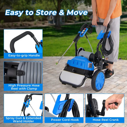 2300 PSI 1.8 GPM Electric Pressure Washer with Wheels and 5 Quick Connect Nozzles-Blue - Blue - Pressure Washers