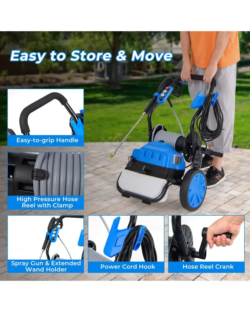 2300 PSI 1.8 GPM Electric Pressure Washer with Wheels and 5 Quick Connect Nozzles-Blue - Blue - Pressure Washers