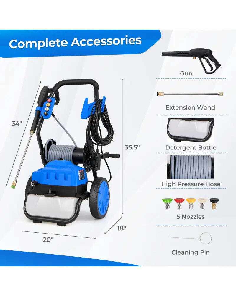 2300 PSI 1.8 GPM Electric Pressure Washer with Wheels and 5 Quick Connect Nozzles-Blue - Blue - Pressure Washers
