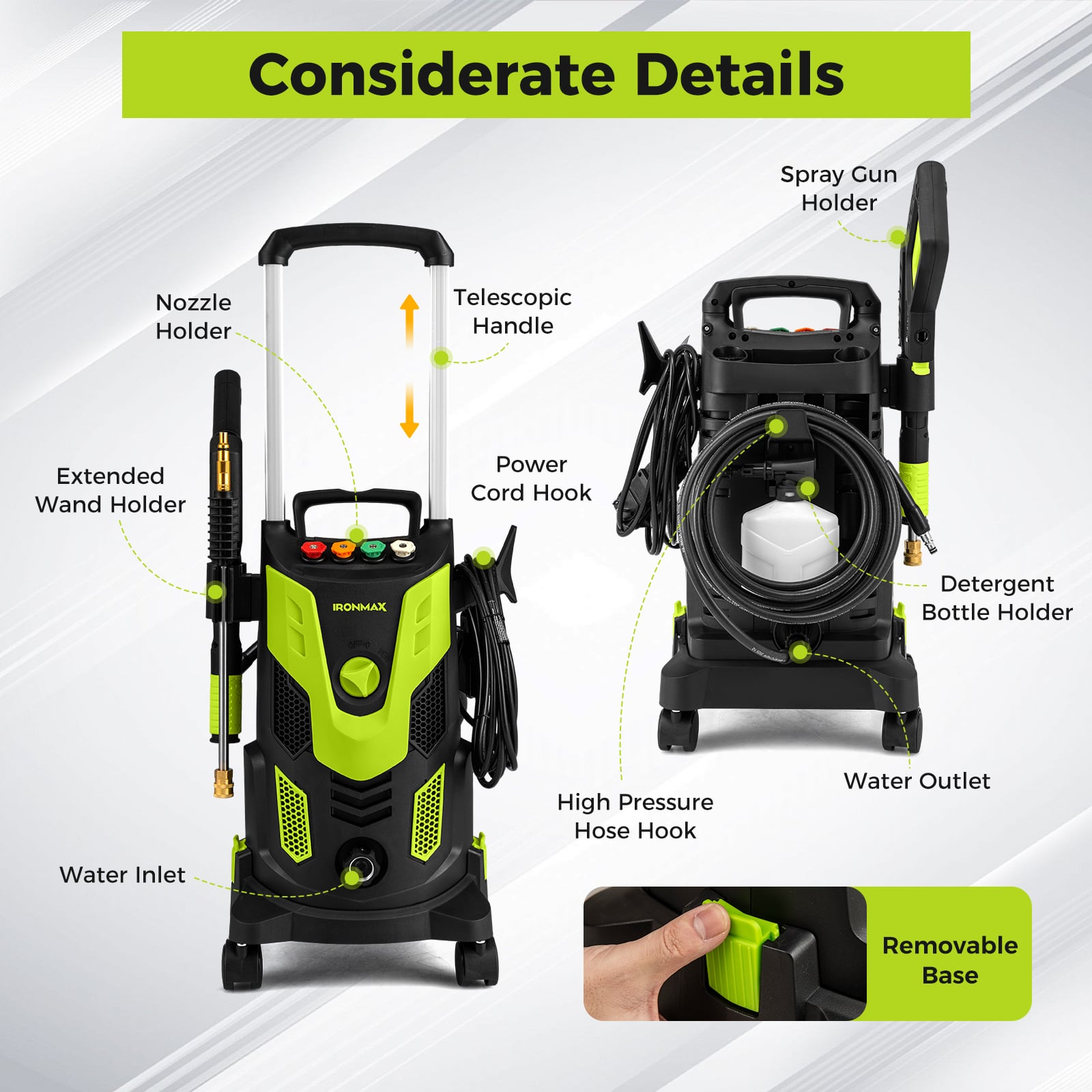 Nettoyeur haute pression électrique 2300 PSI 1.8 GPM – Vert