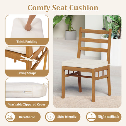 Outdoor Wooden Dining Chair Set of 4 with Padded Seat Cushions-White