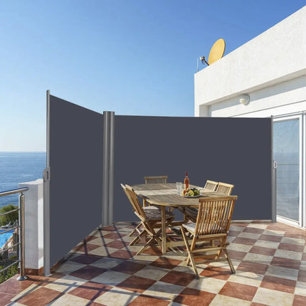 237 x 63 Inch Patio Retractable Double Folding Side Awning Screen Divider - Gray - Outdoor Shades