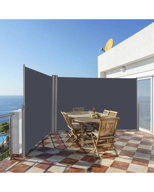 237 x 63 Inch Patio Retractable Double Folding Side Awning Screen Divider - Gray - Outdoor Shades