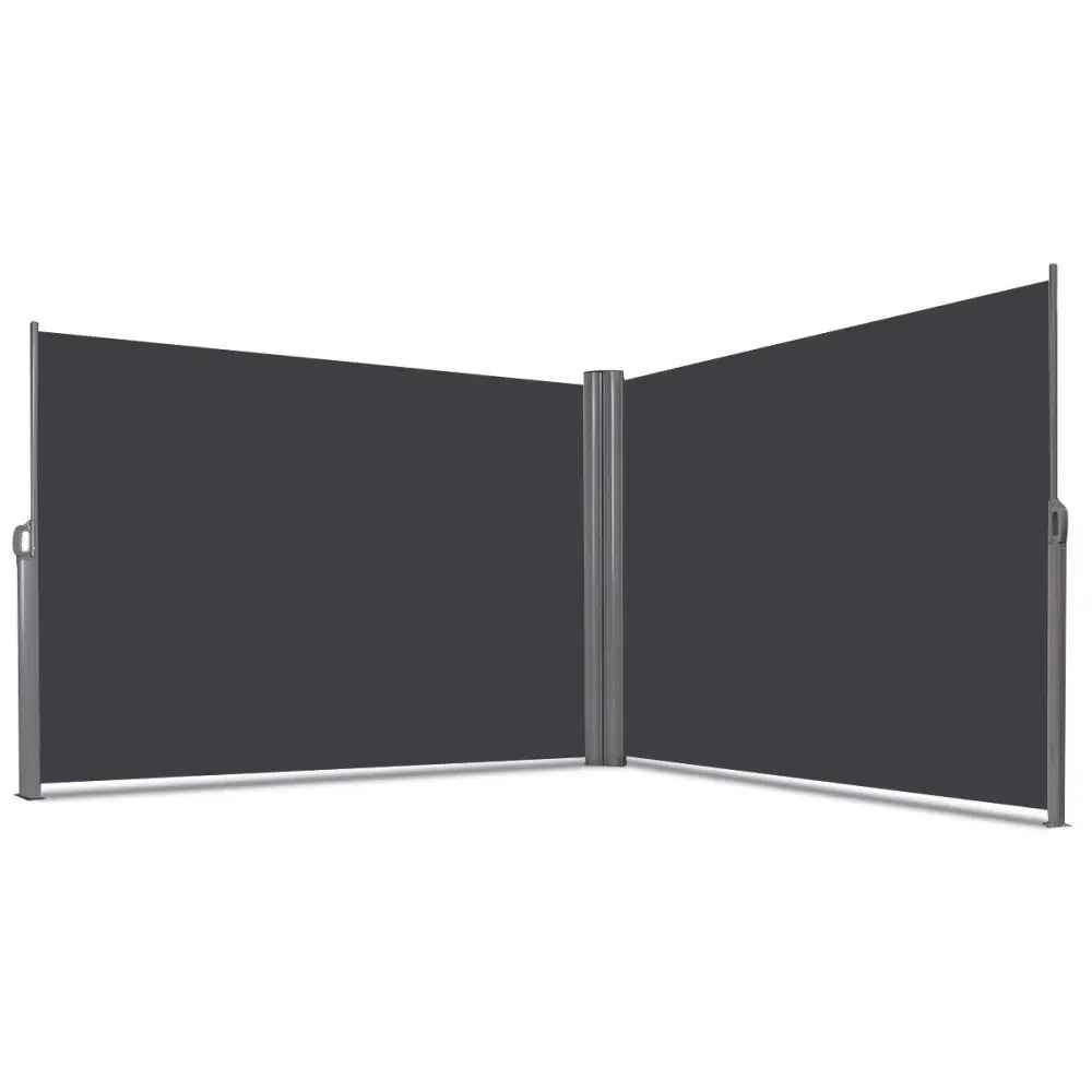 237 x 63 Inch Patio Retractable Double Folding Side Awning Screen Divider - Gray - Outdoor Shades