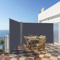 237 x 63 Inch Patio Retractable Double Folding Side Awning Screen Divider - Gray - Outdoor Shades