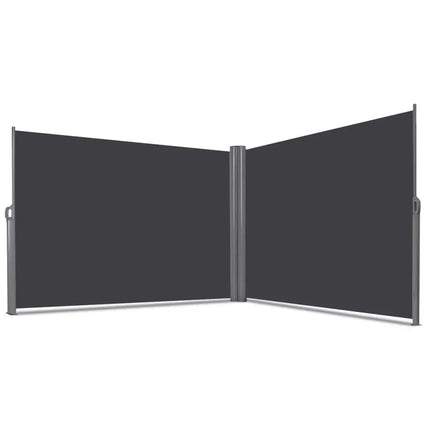 237 x 63 Inch Patio Retractable Double Folding Side Awning Screen Divider - Gray - Outdoor Shades