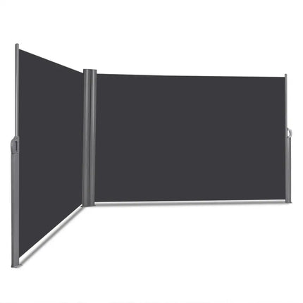 237 x 63 Inch Patio Retractable Double Folding Side Awning Screen Divider - Gray - Outdoor Shades