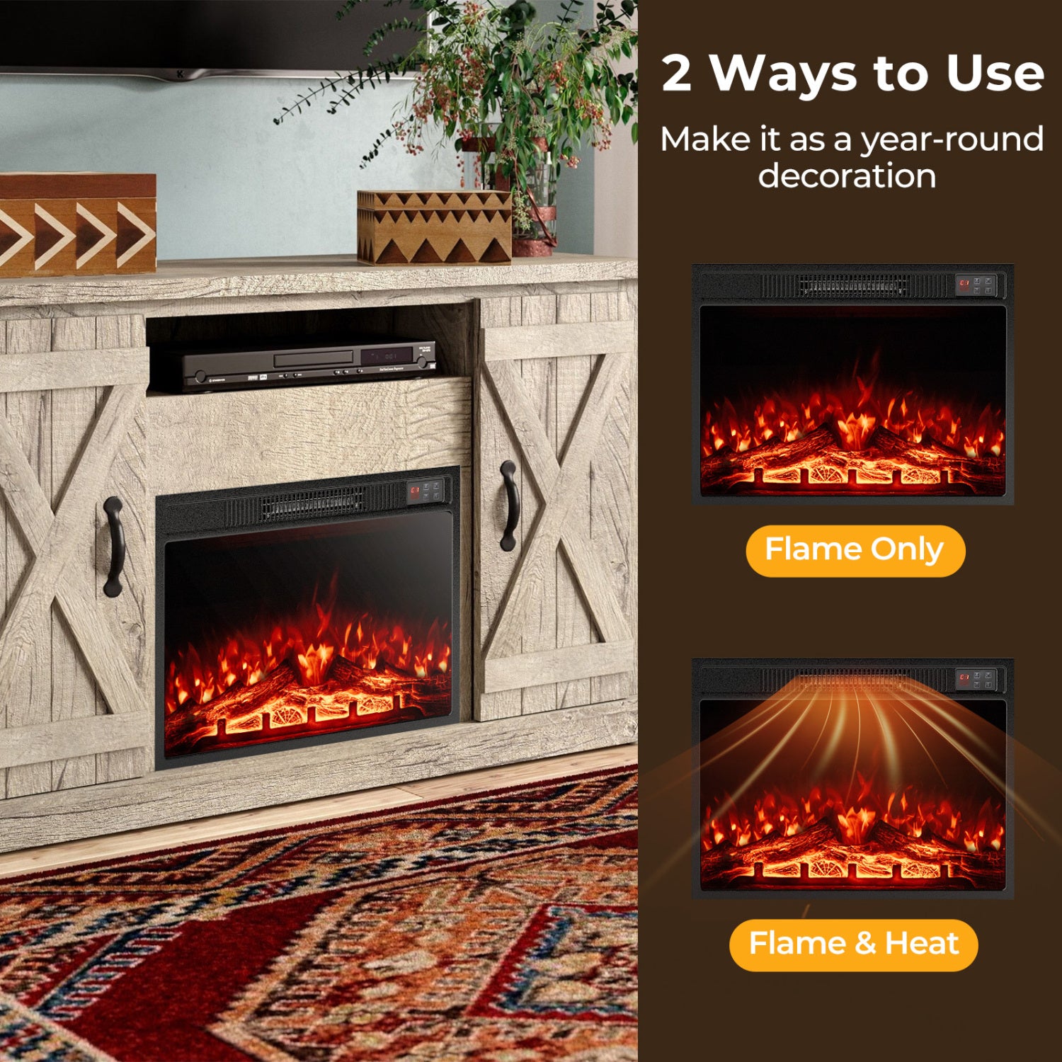 23 Inch Electric Fireplace Insert Fireplace Heater with Adjustable Flame Color