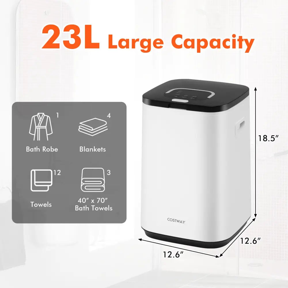 23L Large Hot Towel Heater with Rapid Heating and Adjustable Timer-White - White - Dryers