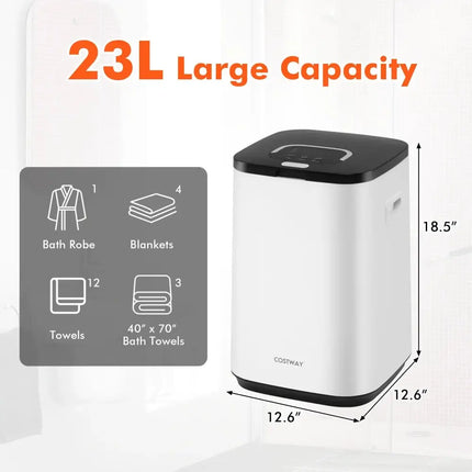 23L Large Hot Towel Heater with Rapid Heating and Adjustable Timer-White Costway