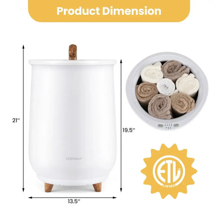 23L Large Luxury Bucket-Style Towel Warmer with Fragrant Disc Holder-White Costway