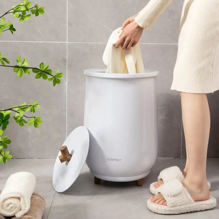 23L Large Luxury Bucket-Style Towel Warmer with Fragrant Disc Holder-White Costway