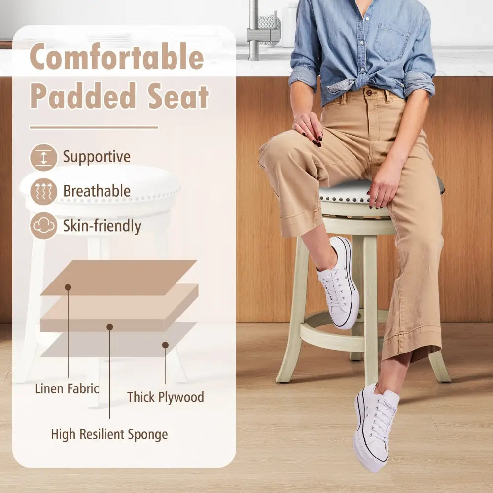 24/26 Inches Swivel Bar Stools Set of 2 wth Wooden Frame-24 inches Costway