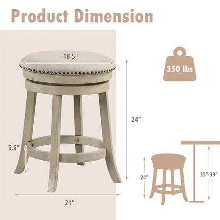 24/26 Inches Swivel Bar Stools Set of 2 wth Wooden Frame-24 inches Costway