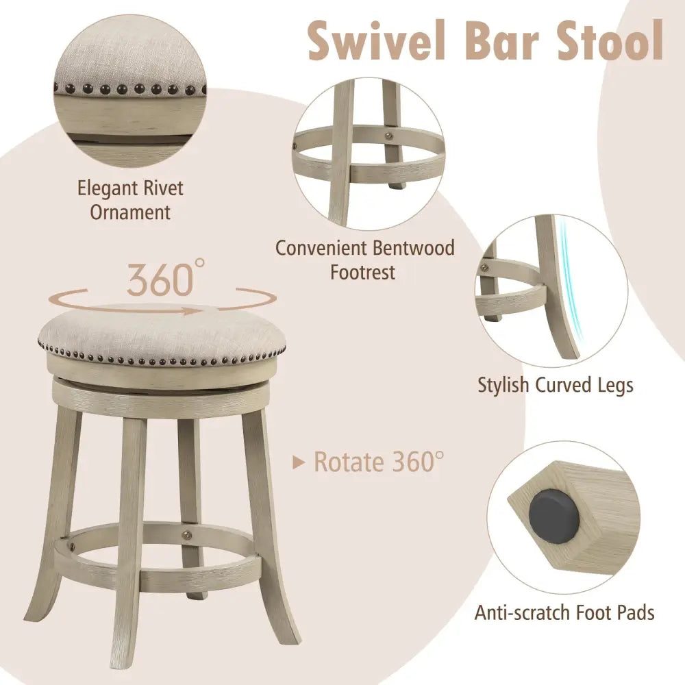 24/26 Inches Swivel Bar Stools Set of 2 wth Wooden Frame-24 inches Costway